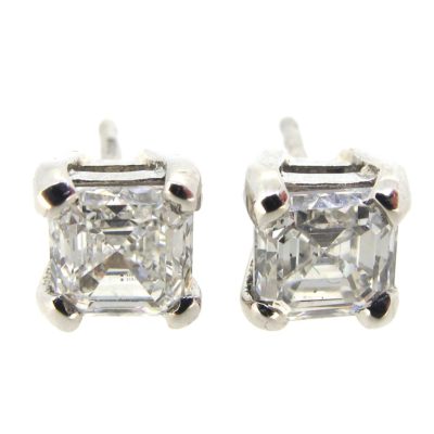 Platinum & Ascher Cut Diamond Earrings