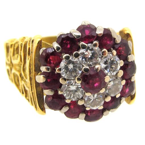 Ruby & Diamond Double Cluster Ring