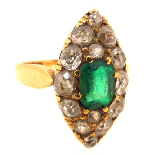 Antique Emerald & Diamond Marquise Shaped Ring
