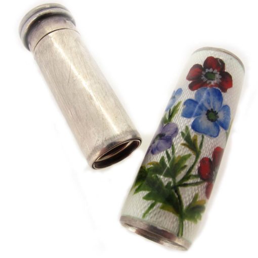 silver & enamel lipstick holder