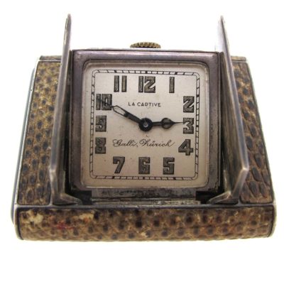 Art deco silver & snake skin travel clock