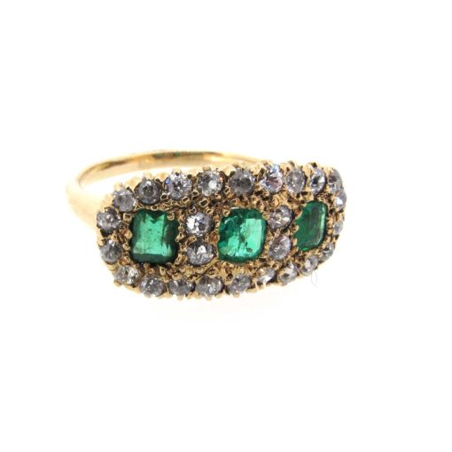 Emerald & diamond triple cluster ring