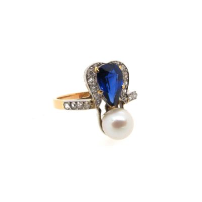 Sapphire, pearl & diamond ring