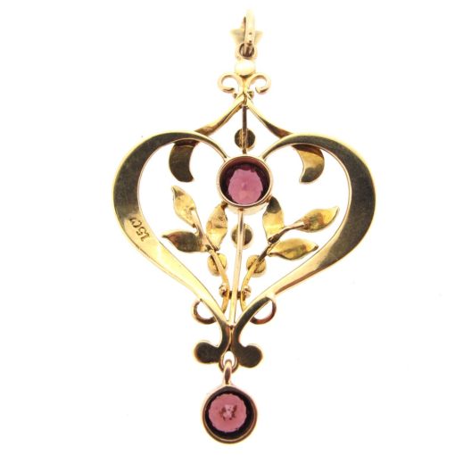 antique gold, garnet & seed pearl pendant