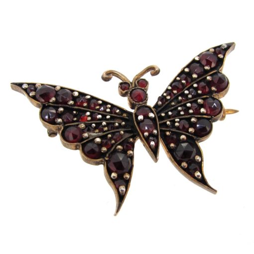 Antique Bohemian Garnet Butterfly Brooch