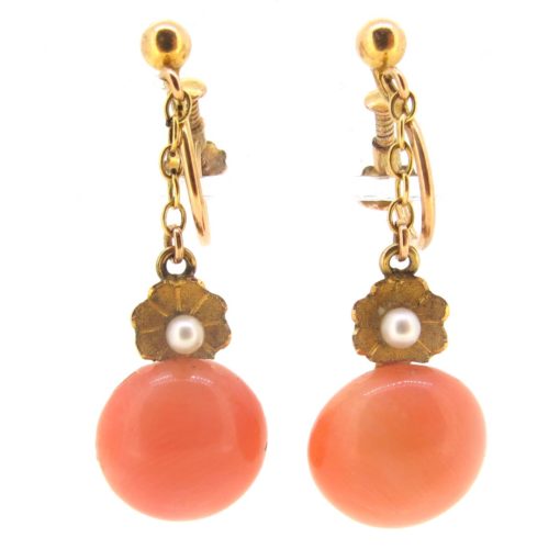 Antique Coral & Pearl Earrings