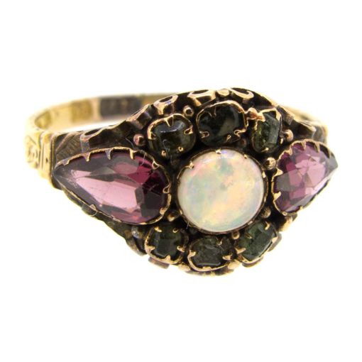 Antique Opal, Amethyst & Emerald Ring