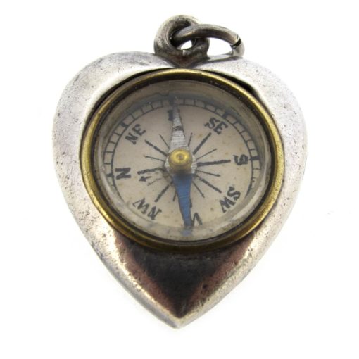 Antique Silver Heart Compass