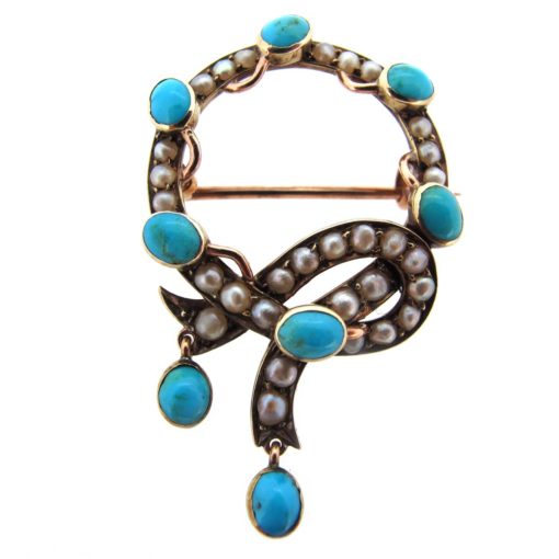 Antique Turquoise & Pearl Brooch