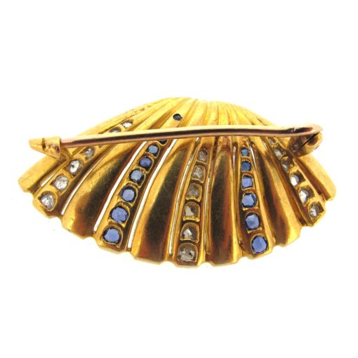 Gold, Sapphire & Diamond Shell Brooch