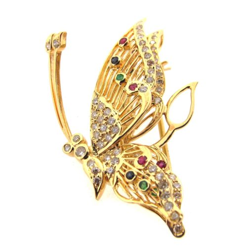 Gold & Gem Butterfly Brooch