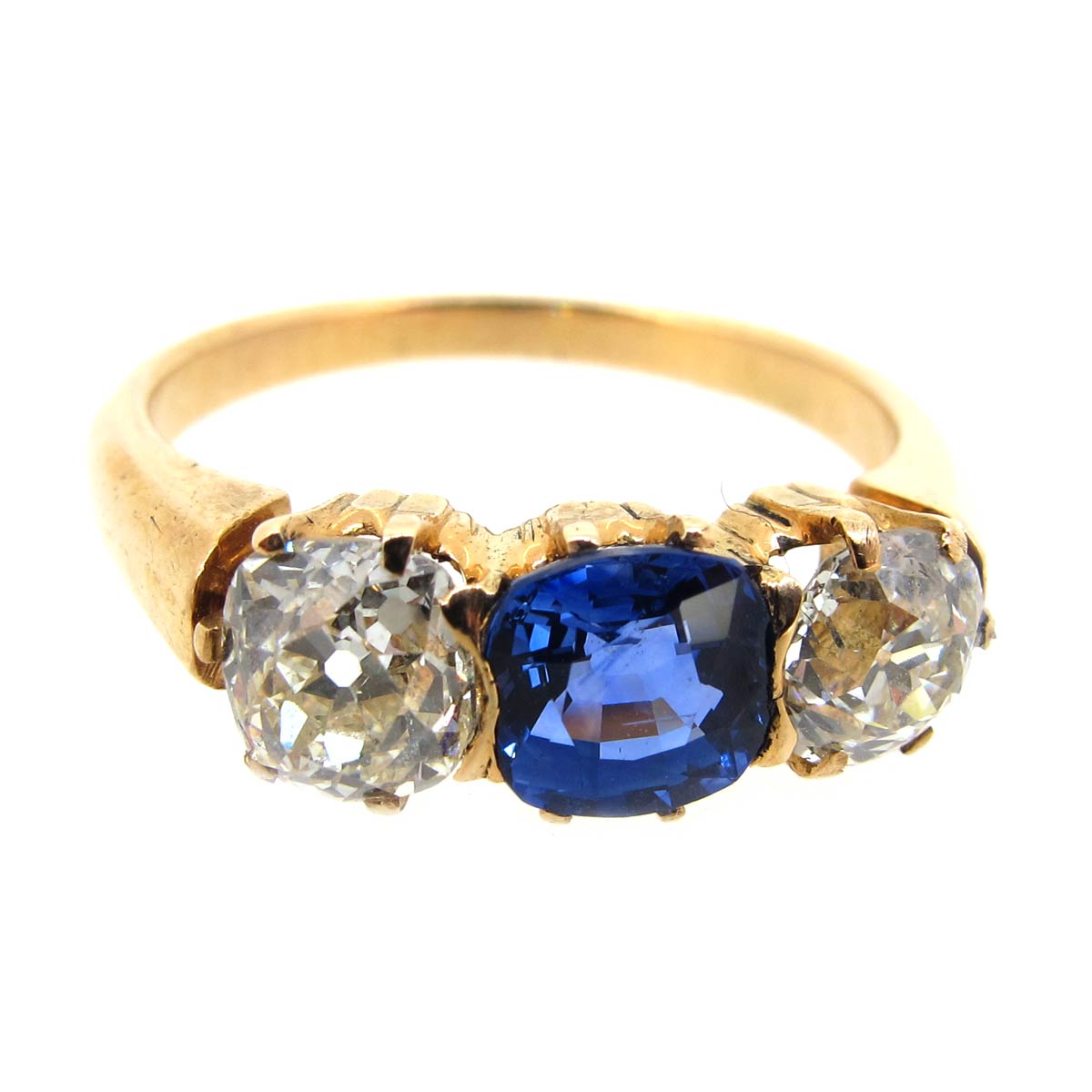 Antique Sapphire & Diamond 3 Stone Ring | A.R. Ullmann