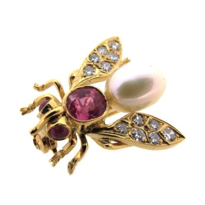 Ruby, Diamond & Pearl Bug Brooch