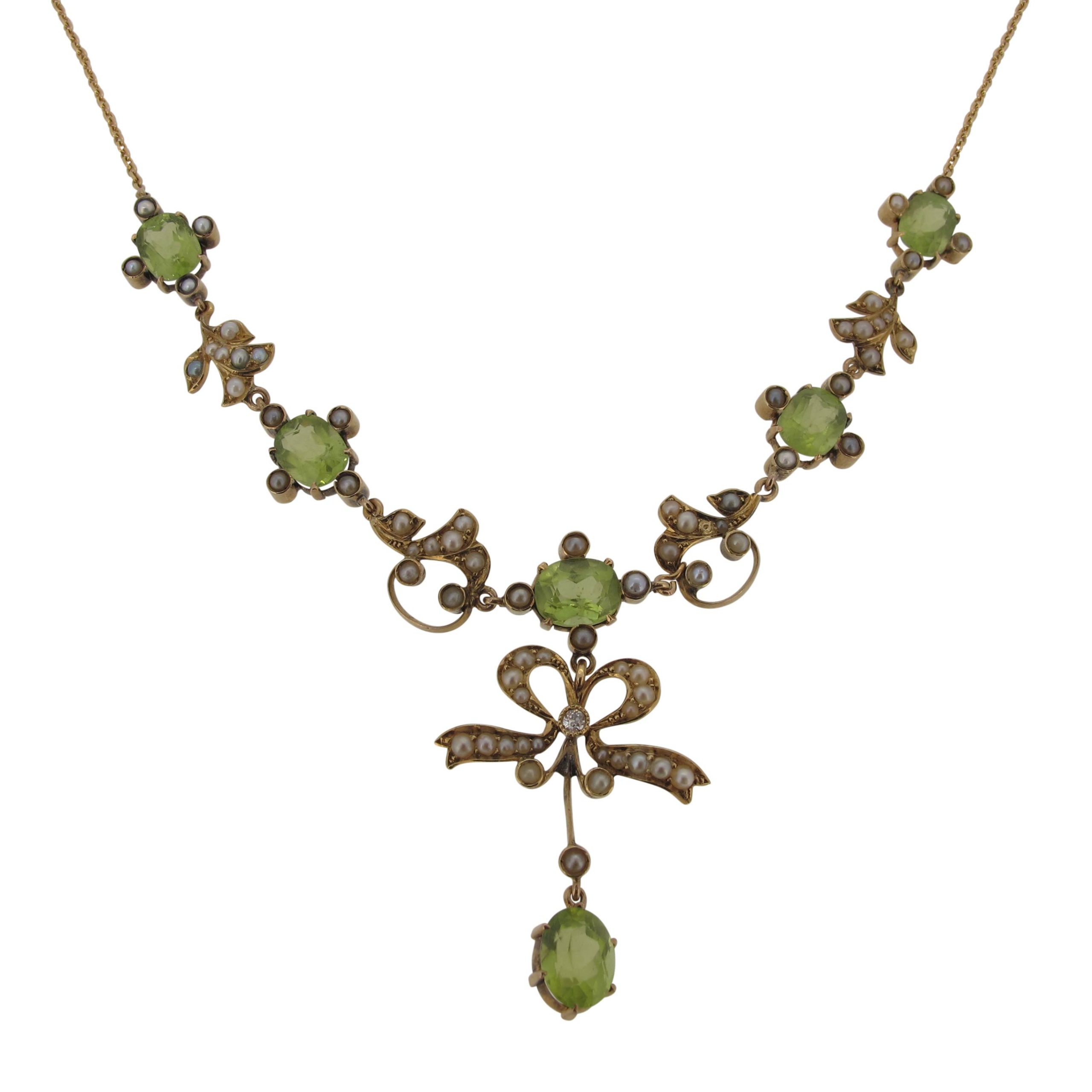Edwardian Peridot & Seed Pearl Necklace | A.R. Ullmann