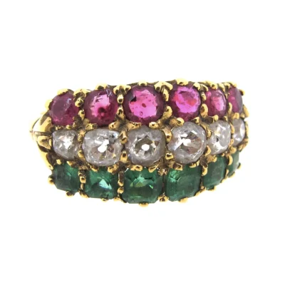 Ruby, Diamond & Emerald Triple Row Ring