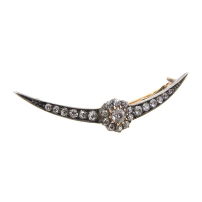 Victorian Diamond Cluster Crescent Brooch