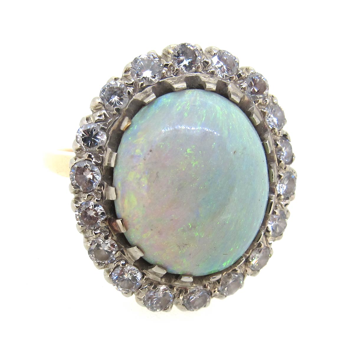 Antique White Gold Opal & Diamond Ring — fk gems