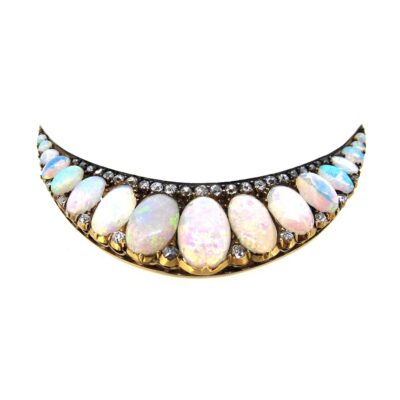 Opal & Diamond Crescent Brooch