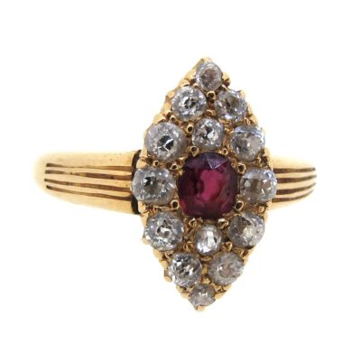 Victorian Ruby & Diamond Navette Ring