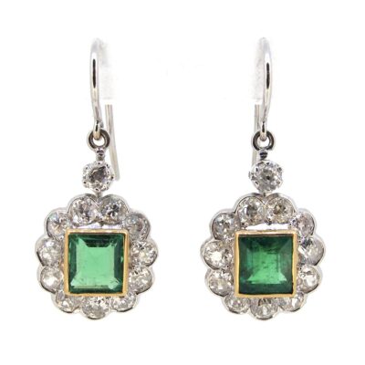 Emerald & Diamond Cluster Earrings
