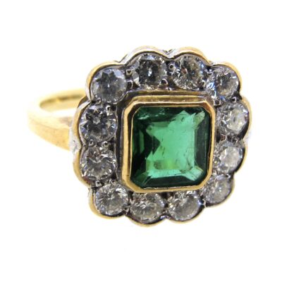 Emerald & Diamond Square Cluster Ring