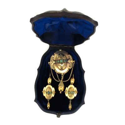 Victorian Gold & Emerald Brooch & Earrings