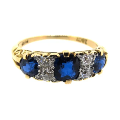Sapphire & Diamond Carved Half Hoop Ring