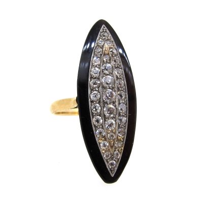 Onyx & Diamond Navette Ring