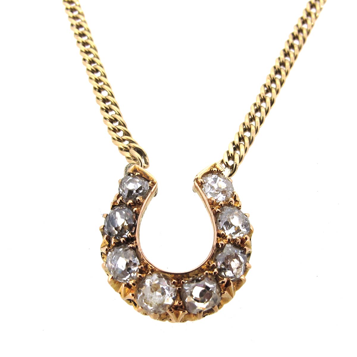 Edwardian Platinum Old Mine Cut Diamond Horseshoe Necklace - Ruby Lane
