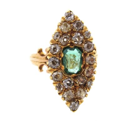 Emerald & Diamond Navette Ring