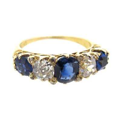 Sapphire & Diamond Carved Half Hoop Ring