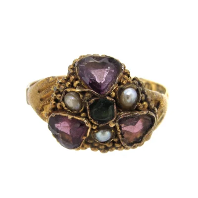 Victorian Clasped Hands Garnet Ring