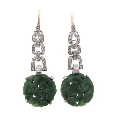 Art Deco Jade & Diamond Earrings