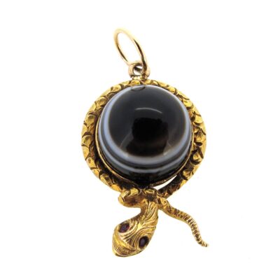 Antique Gold & Agate Snake Pendant