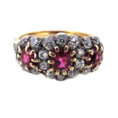 Ruby & Diamond Triple Cluster Ring
