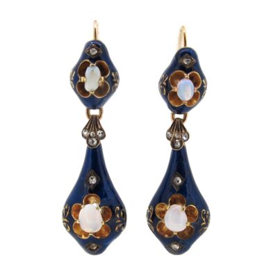 Antique Opal, Enamel & Diamond Earrings