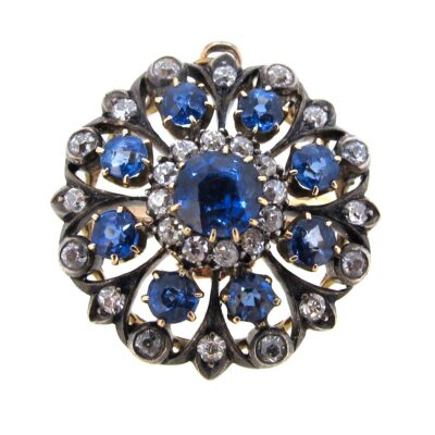 Antique Sapphire & Diamond Brooch/ Pendant