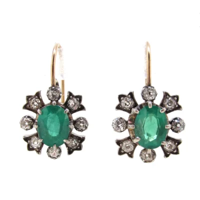 Emerald & Diamond Cluster Earrings
