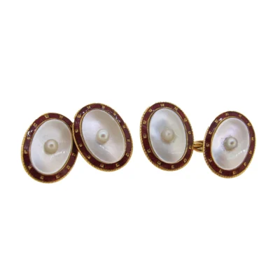 Gold, Enamel & Mother of Pearl Cufflinks