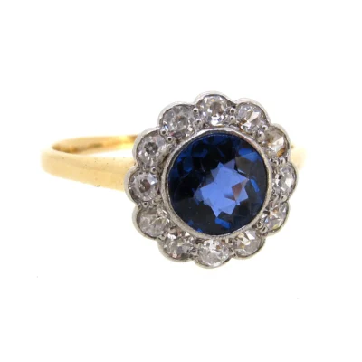 Sapphire & Diamond Daisy Cluster Ring