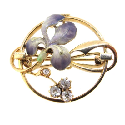 Art Nouveau Enamel & Diamond Brooch